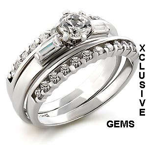 *LOCALLY IN STOCK* 18K WHITE GOLD PLATED SIMULATED DIAMOND WEDDING RING SET